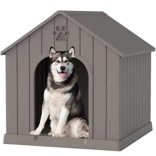 Fancyango Medium Large Dog House Outdoor Indoor | Waterproof Plastic Shelter with Air Vents & Elevated Floor thumbnail 1