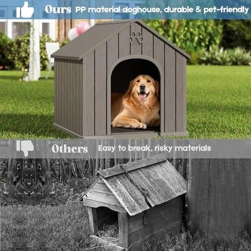 Fancyango Medium Large Dog House Outdoor Indoor | Waterproof Plastic Shelter with Air Vents & Elevated Floor thumbnail 4