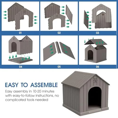 Fancyango Medium Large Dog House Outdoor Indoor | Waterproof Plastic Shelter with Air Vents & Elevated Floor thumbnail 5