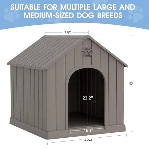 Fancyango Medium Large Dog House Outdoor Indoor | Waterproof Plastic Shelter with Air Vents & Elevated Floor thumbnail 6
