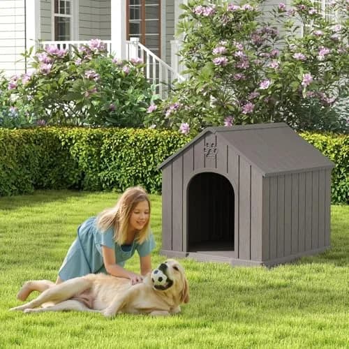Fancyango Medium Large Dog House Outdoor Indoor | Waterproof Plastic Shelter with Air Vents & Elevated Floor thumbnail 7