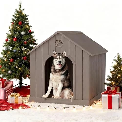 Fancyango Medium Large Dog House Outdoor Indoor | Waterproof Plastic Shelter with Air Vents & Elevated Floor thumbnail 2