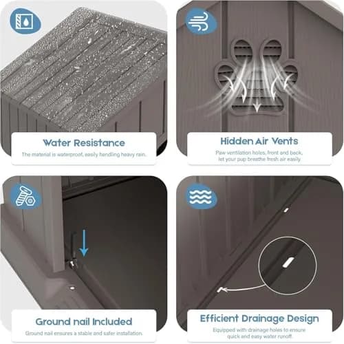 Fancyango Medium Large Dog House Outdoor Indoor | Waterproof Plastic Shelter with Air Vents & Elevated Floor thumbnail 3