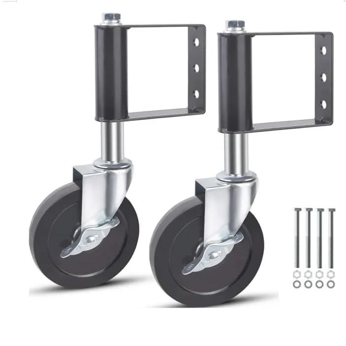 LIBEROLL Heavy Duty Gate Caster 10.16 cm (4 Inches) Rubber Wheel | Spring Loaded Swivel Caster for Wooden Gates, 113 kg (250 LBS) Load Capacity thumbnail 1