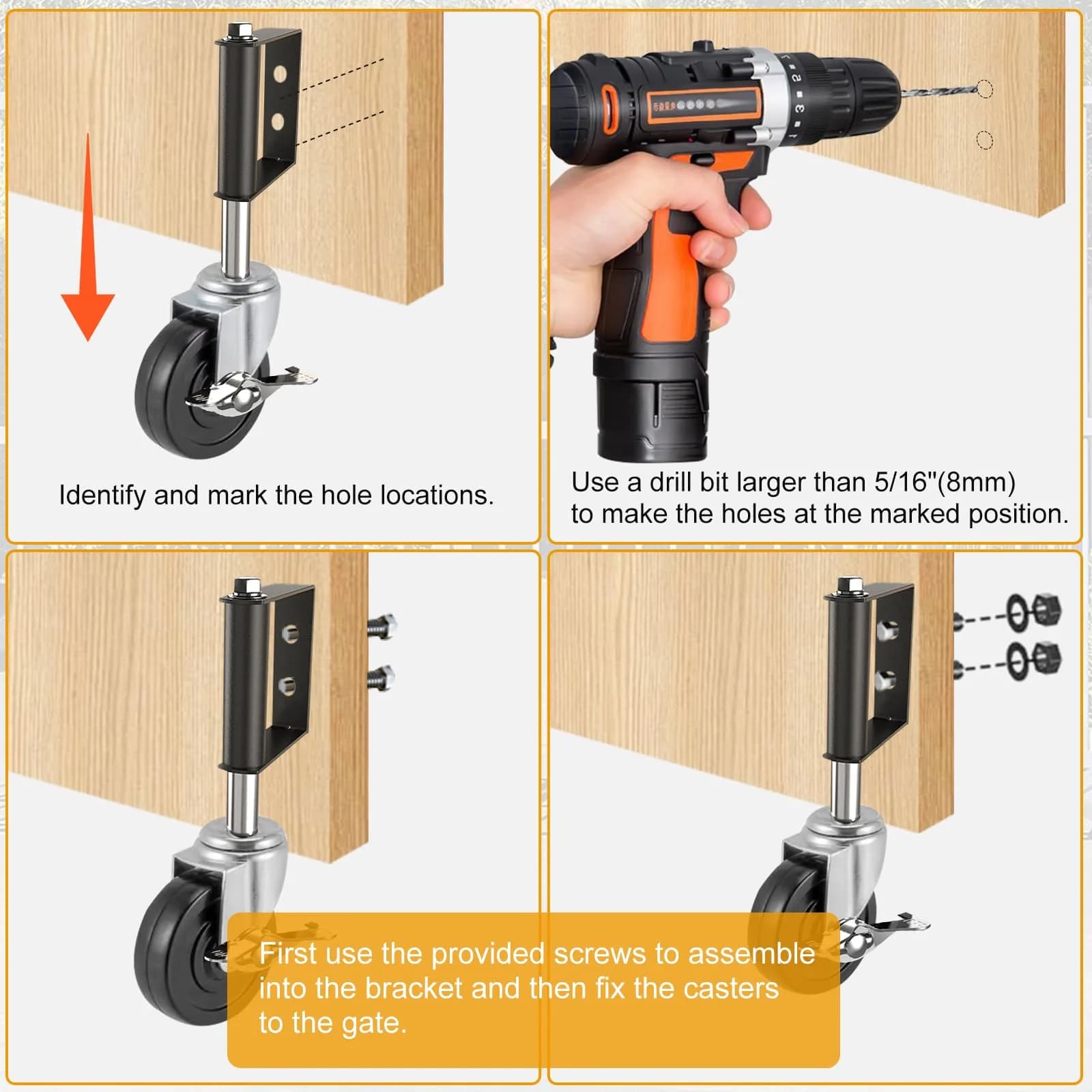 LIBEROLL Heavy Duty Gate Caster 10.16 cm (4 Inches) Rubber Wheel | Spring Loaded Swivel Caster for Wooden Gates, 113 kg (250 LBS) Load Capacity - view 2