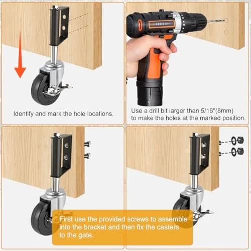 LIBEROLL Heavy Duty Gate Caster 10.16 cm (4 Inches) Rubber Wheel | Spring Loaded Swivel Caster for Wooden Gates, 113 kg (250 LBS) Load Capacity thumbnail 2