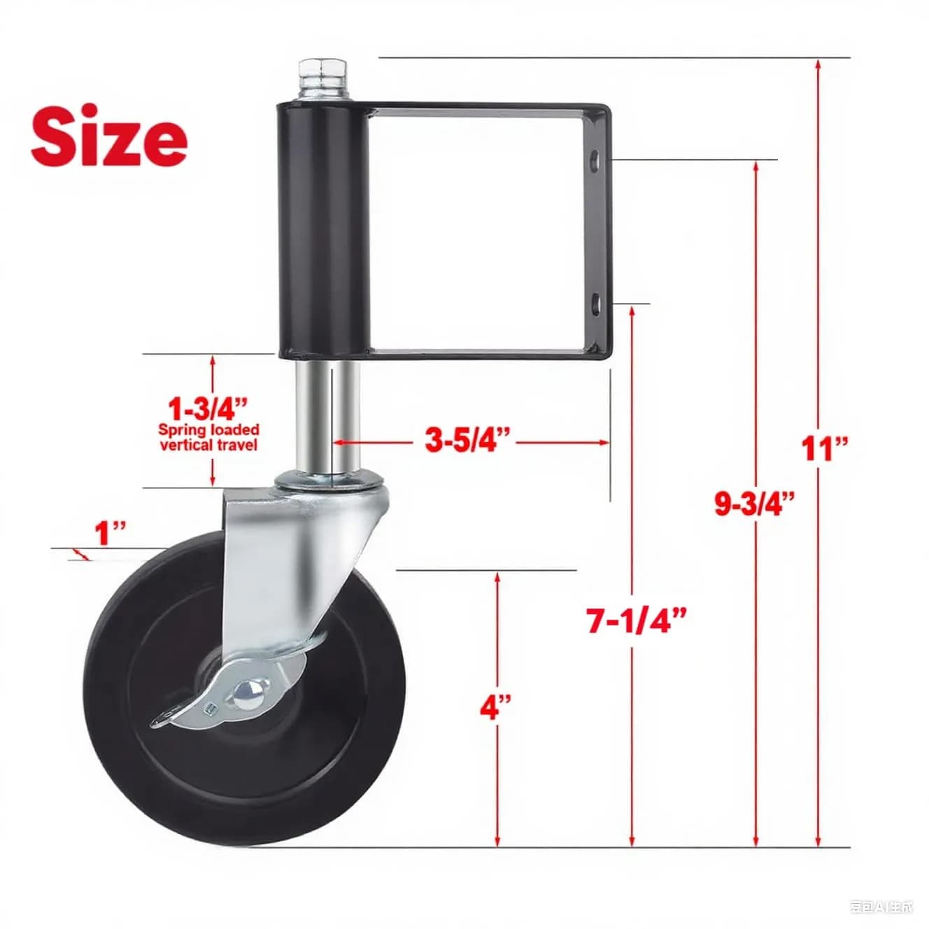 LIBEROLL Heavy Duty Gate Caster 10.16 cm (4 Inches) Rubber Wheel | Spring Loaded Swivel Caster for Wooden Gates, 113 kg (250 LBS) Load Capacity - view 3