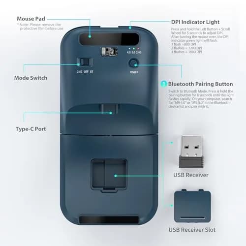 NYIEFADA Bluetooth Wireless Arc Travel Mouse 2.4G & Bluetooth 5.0 | Foldable, Rechargeable, Multi-Device thumbnail 7