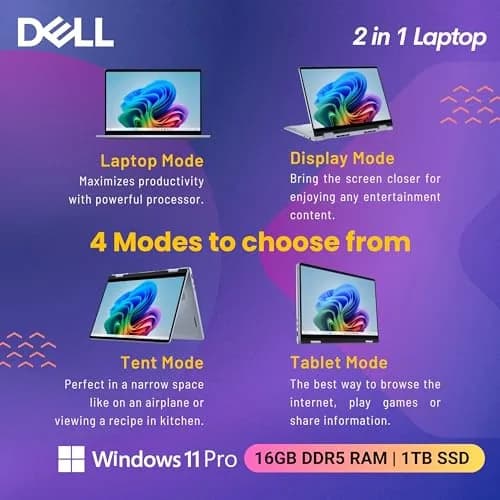 Dell 14 Plus 2-in-1 AI Ready Laptop 14 inch 2K Touchscreen | Core Ultra 7, 16GB DDR5, 1TB SSD thumbnail 5