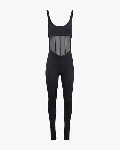 WEWOREWHAT Women's Spandex Sheer Panel Bodysuit X-Small | Black, Sleeveless, Solid, Imported thumbnail 4