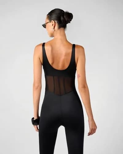 WEWOREWHAT Women's Spandex Sheer Panel Bodysuit X-Small | Black, Sleeveless, Solid, Imported thumbnail 3