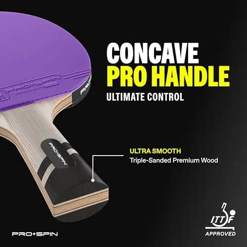 PRO-SPIN 4-Player Carbon Fiber Ping Pong Paddle Set with 8 ITTF-Approved Balls | 7-Ply Blade, 2.0mm Sponge, Shakehand Grip thumbnail 5