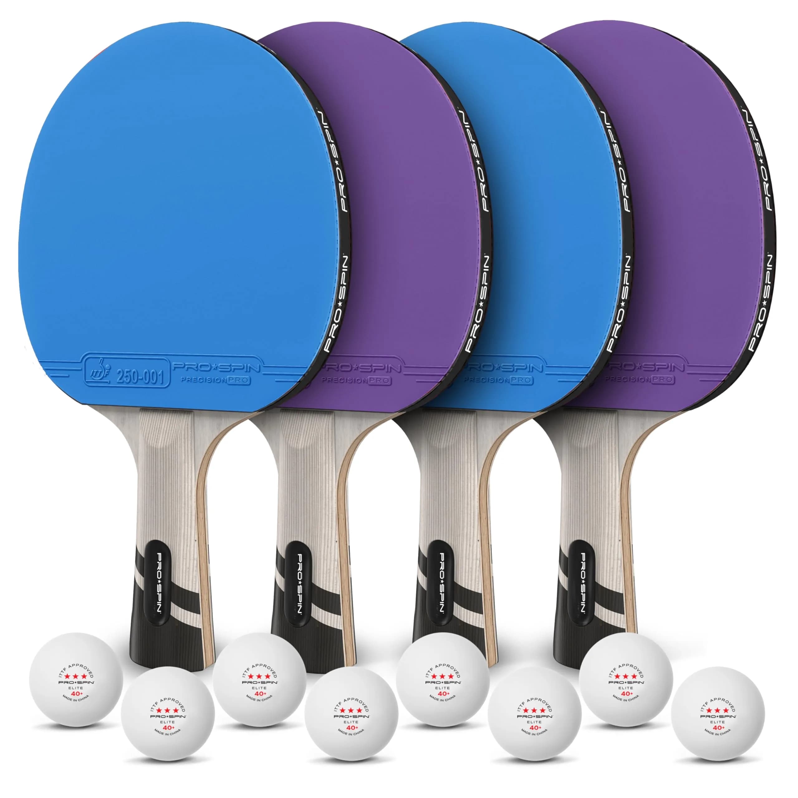 PRO-SPIN 4-Player Carbon Fiber Ping Pong Paddle Set with 8 ITTF-Approved Balls | 7-Ply Blade, 2.0mm Sponge, Shakehand Grip - view 8