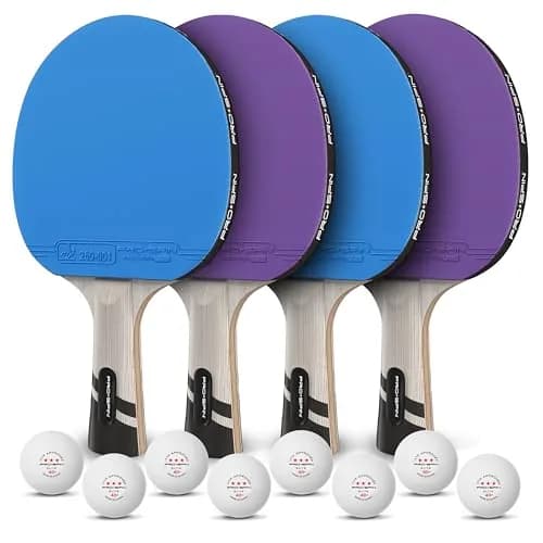 PRO-SPIN 4-Player Carbon Fiber Ping Pong Paddle Set with 8 ITTF-Approved Balls | 7-Ply Blade, 2.0mm Sponge, Shakehand Grip thumbnail 8