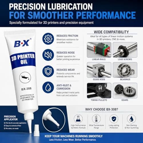 B.X BX-308 3D Printer Lubricating Oil 30ml | Precision Synthetic Lubricant for Linear Rails & Bearings thumbnail 2