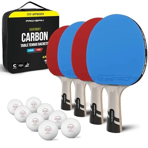 PRO-SPIN 4-Player Carbon Fiber Ping Pong Paddle Set with 8 ITTF-Approved Balls | Professional Quality Set for Spin & Control thumbnail 1
