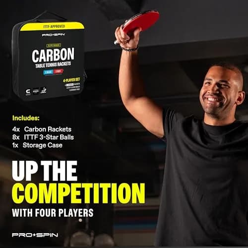 PRO-SPIN 4-Player Carbon Fiber Ping Pong Paddle Set with 8 ITTF-Approved Balls | Professional Quality Set for Spin & Control thumbnail 9