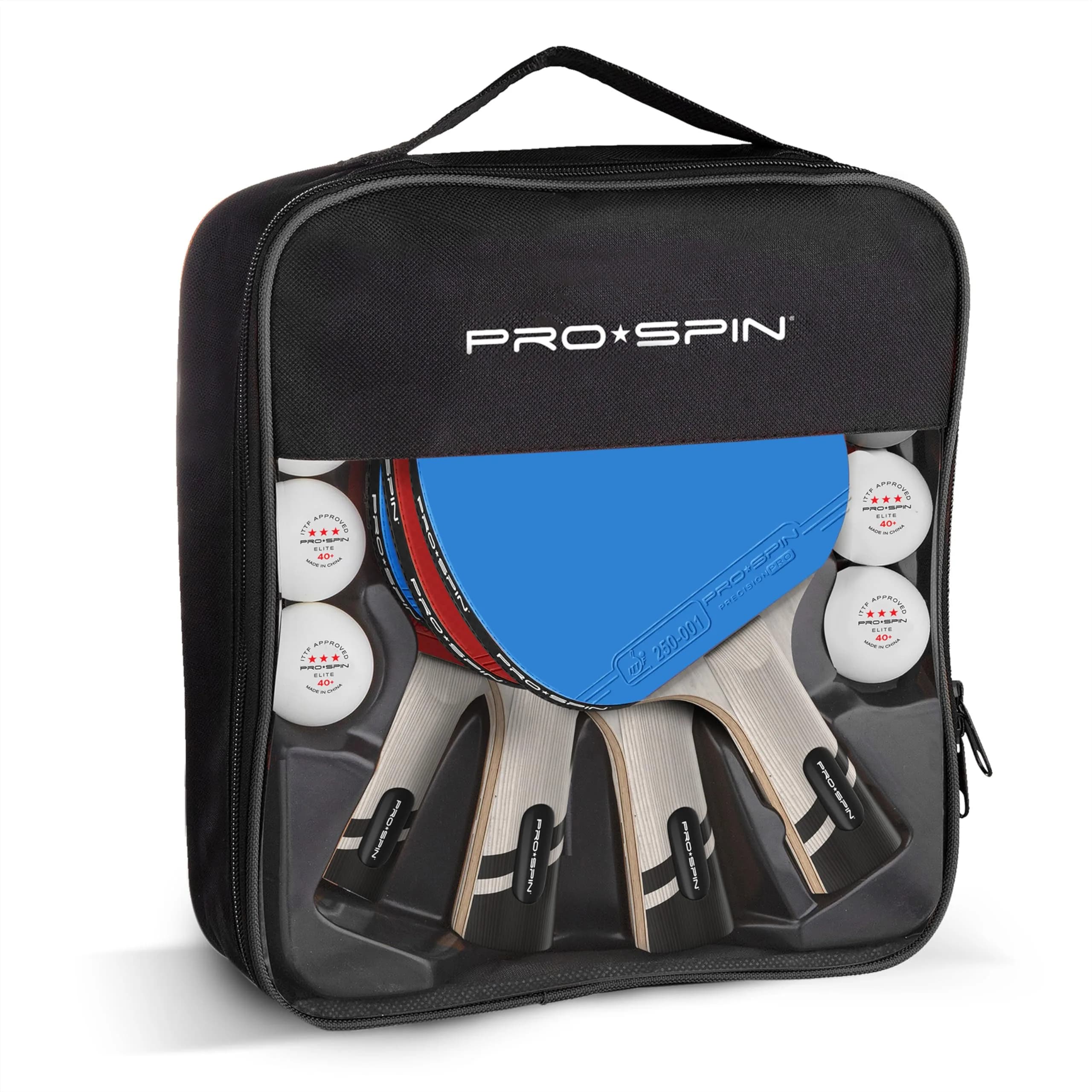 PRO-SPIN 4-Pack Blue/Red Carbon Fiber Table Tennis Rackets | 7-Ply Blade, 2.0mm Sponge, Shakehand Grip - view 2