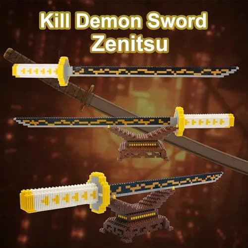 Beego Yellow Lightning Demon Sword Building Kit Set with Stand | 784 Pieces Educational Toy thumbnail 6