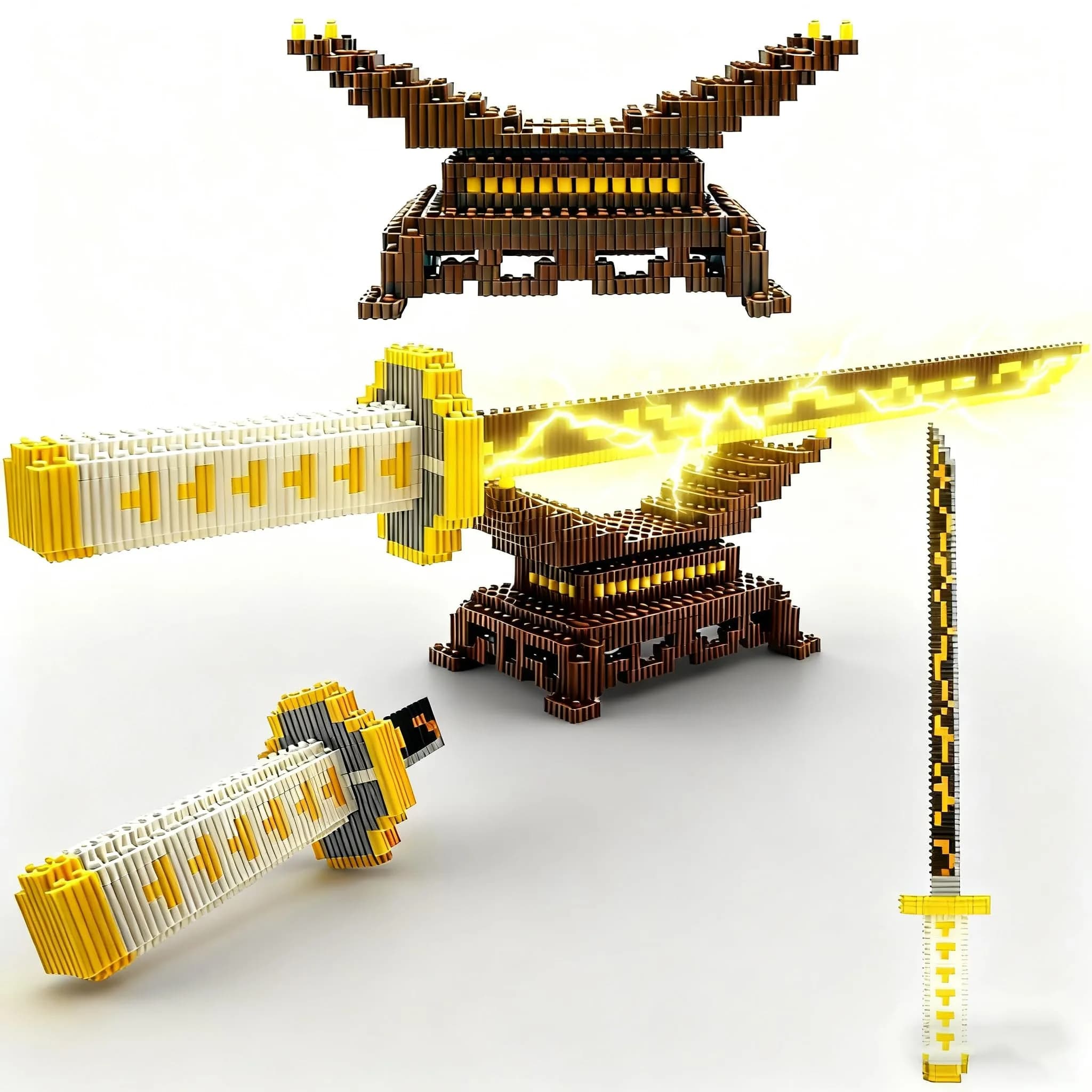 Beego Anime Swords Building Blocks Set 1444 Pieces | Zoro Yamato Katana Sword Model with Stand — Yellow Lightning Sword