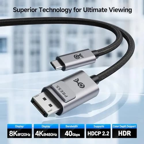 Cable Matters 6ft (1.8m) Bi-Directional USB-C to DisplayPort 2.1 Cable | 40Gbps 8K@120Hz Video thumbnail 2