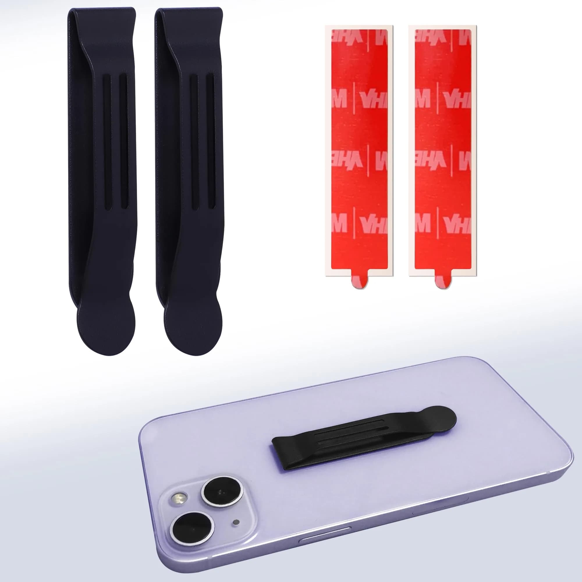 BORING PRODUCT Black 2 Pack Adhesive Metal Pocket Clip | Attachable for Smartphones, GPS, Walkie-Talkies — Black