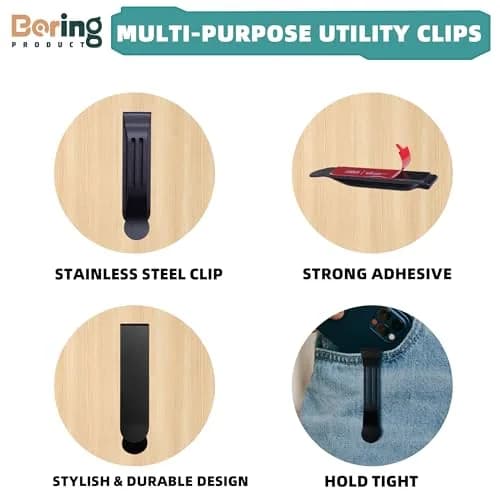 BORING PRODUCT Black 2 Pack Adhesive Metal Pocket Clip | Attachable for Smartphones, GPS, Walkie-Talkies thumbnail 3