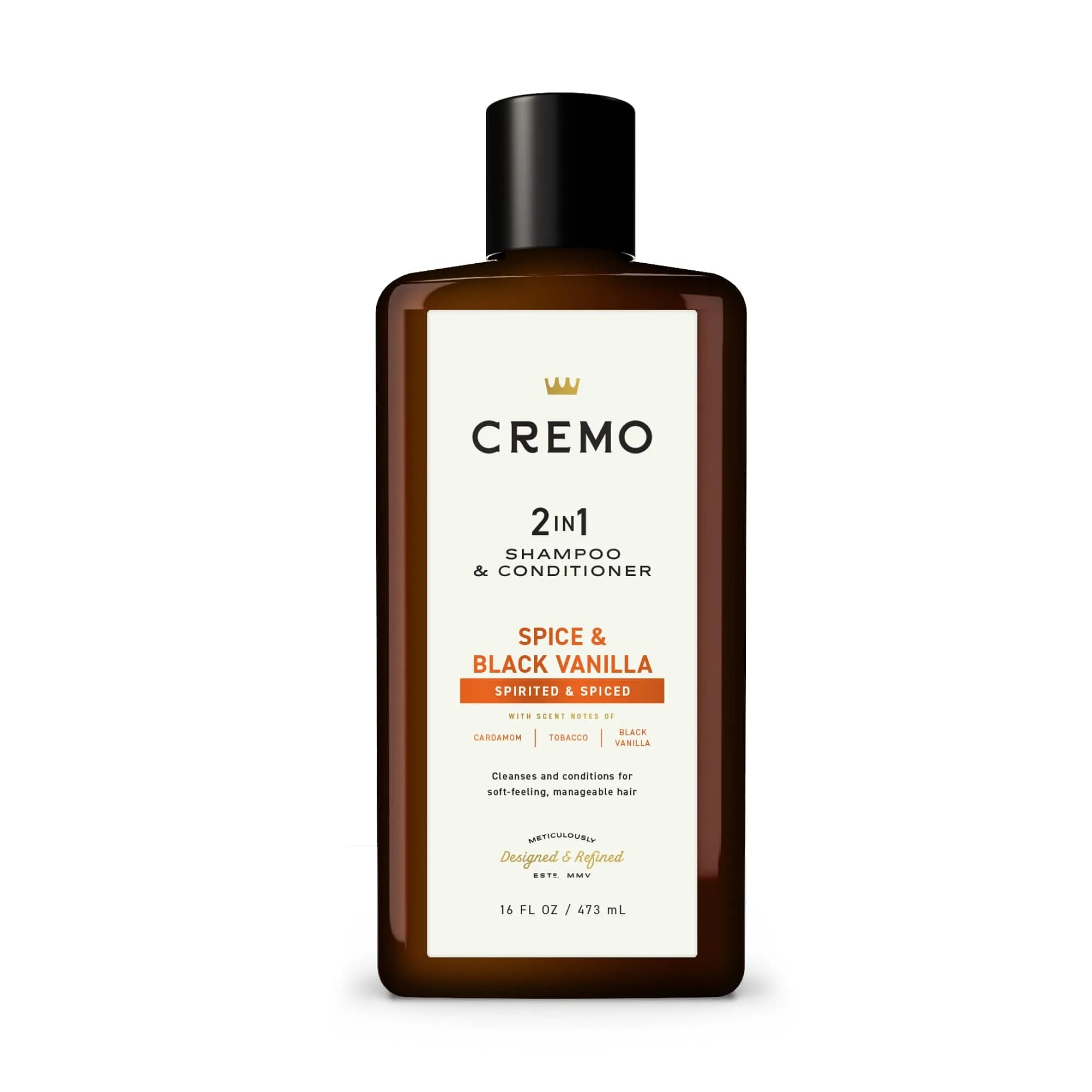 Cremo Spice & Black Vanilla 2-in-1 Shampoo & Conditioner for Men, 473ml (16 Fl Oz) | Hydrating Cleanse for All Hair Types