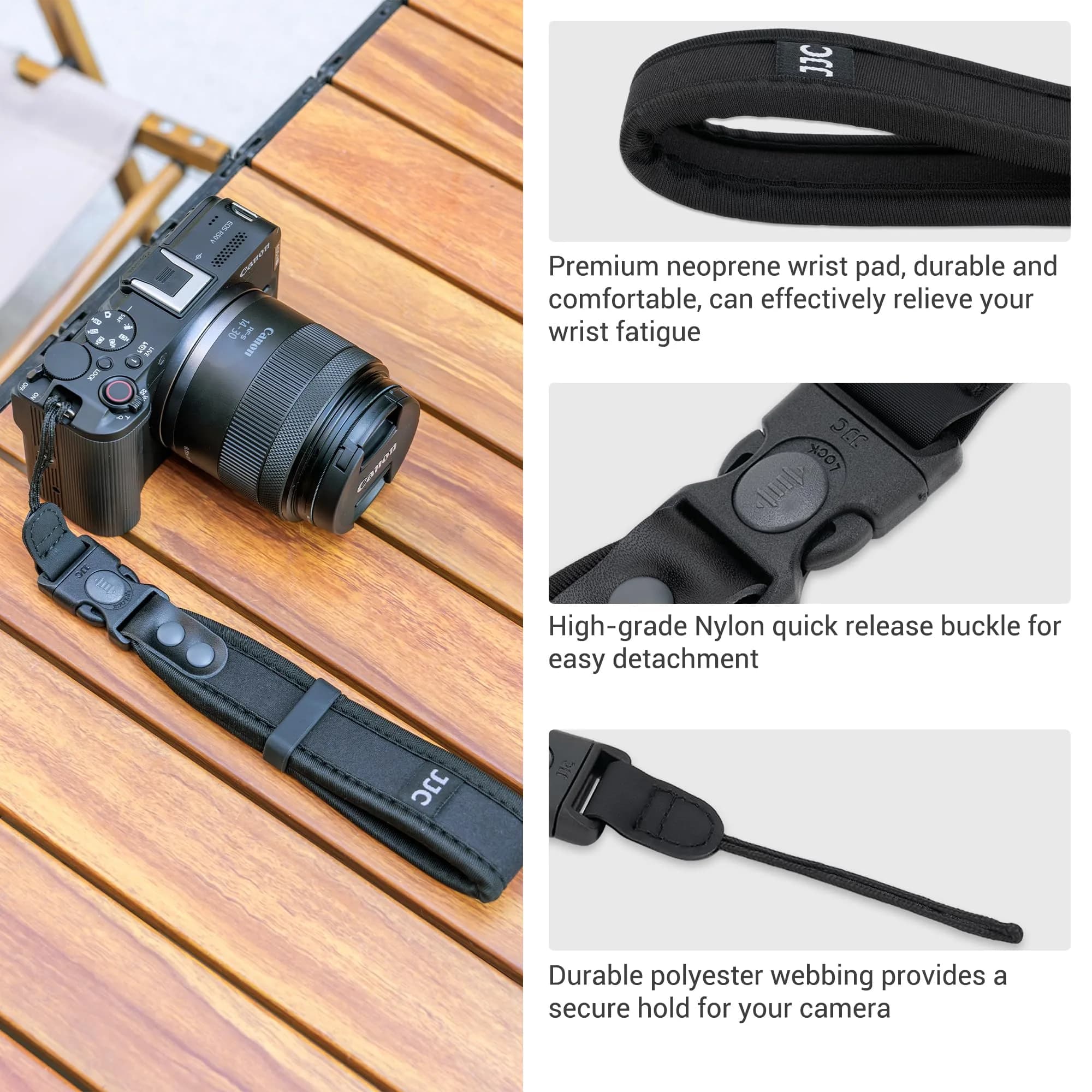Kiorafoto Upgraded Quick Release Soft Neoprene Camera Hand Wrist Strap with Thinner Lanyard, Black | Secure Grip for Mirrorless & DSLR Cameras - view 5