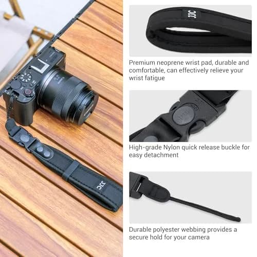 Kiorafoto Upgraded Quick Release Soft Neoprene Camera Hand Wrist Strap with Thinner Lanyard, Black | Secure Grip for Mirrorless & DSLR Cameras thumbnail 5