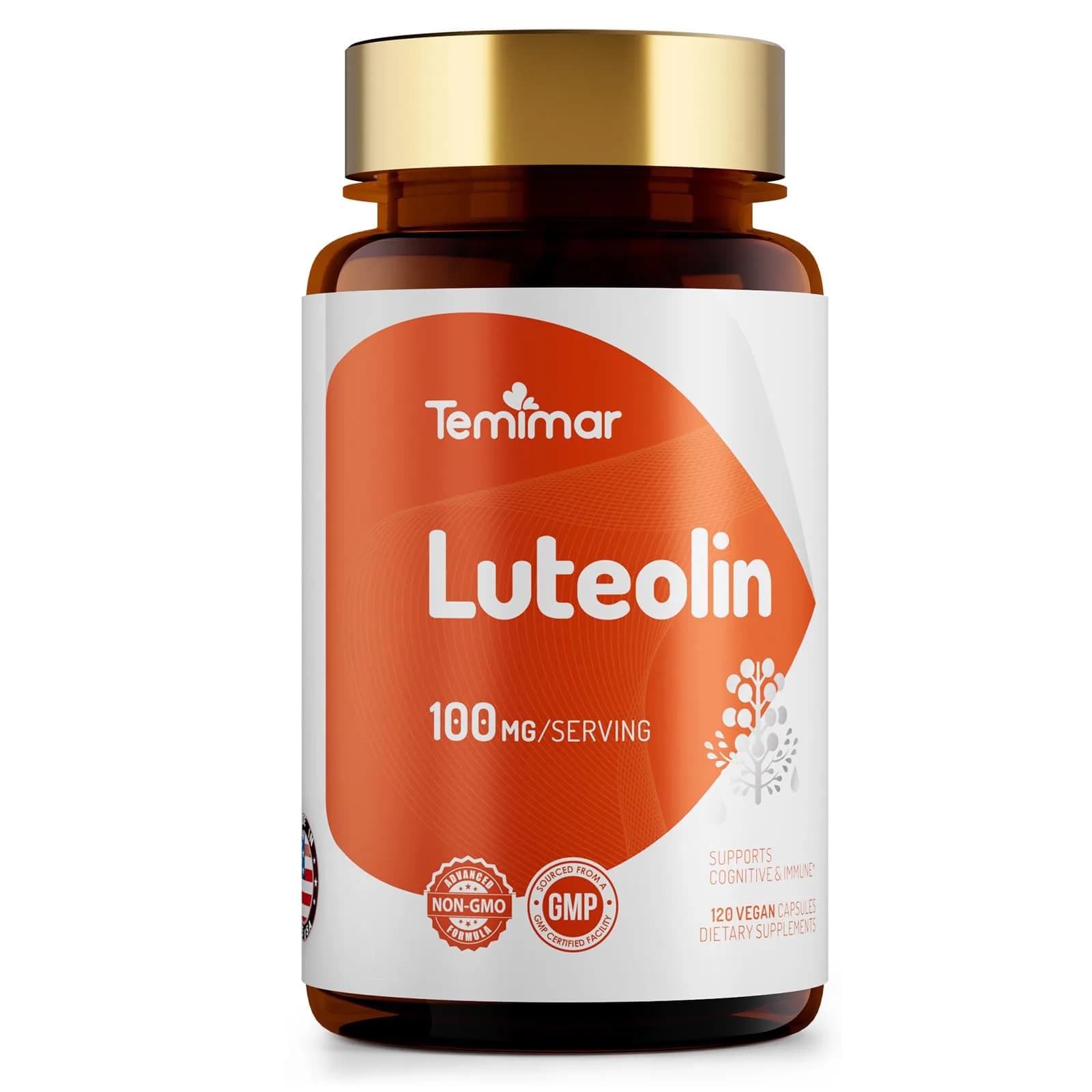 Temimar Luteolin Supplement 100mg | Flavonoids for Brain & Immunity Support, Vegan, Gluten-Free, Made in USA — Capsule