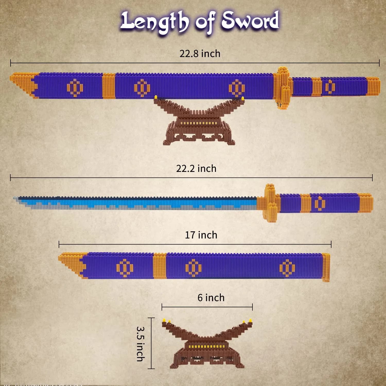 Beego Anime Swords Building Blocks Set 1444 Pieces | Zoro Yamato Katana Sword Model with Stand - view 4