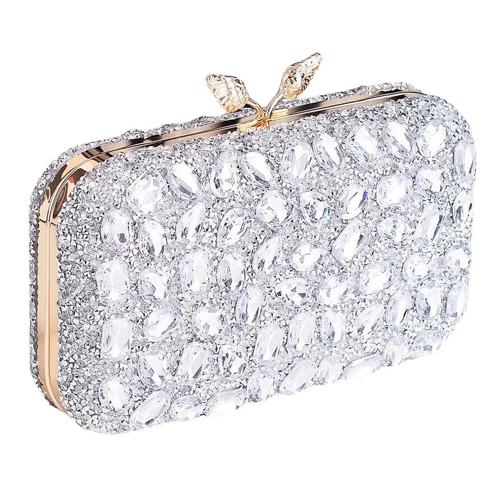 JIAN YA NA Rhinestone Clutch Silver Evening Bag - High End Rhinestone Wings Design - main product image