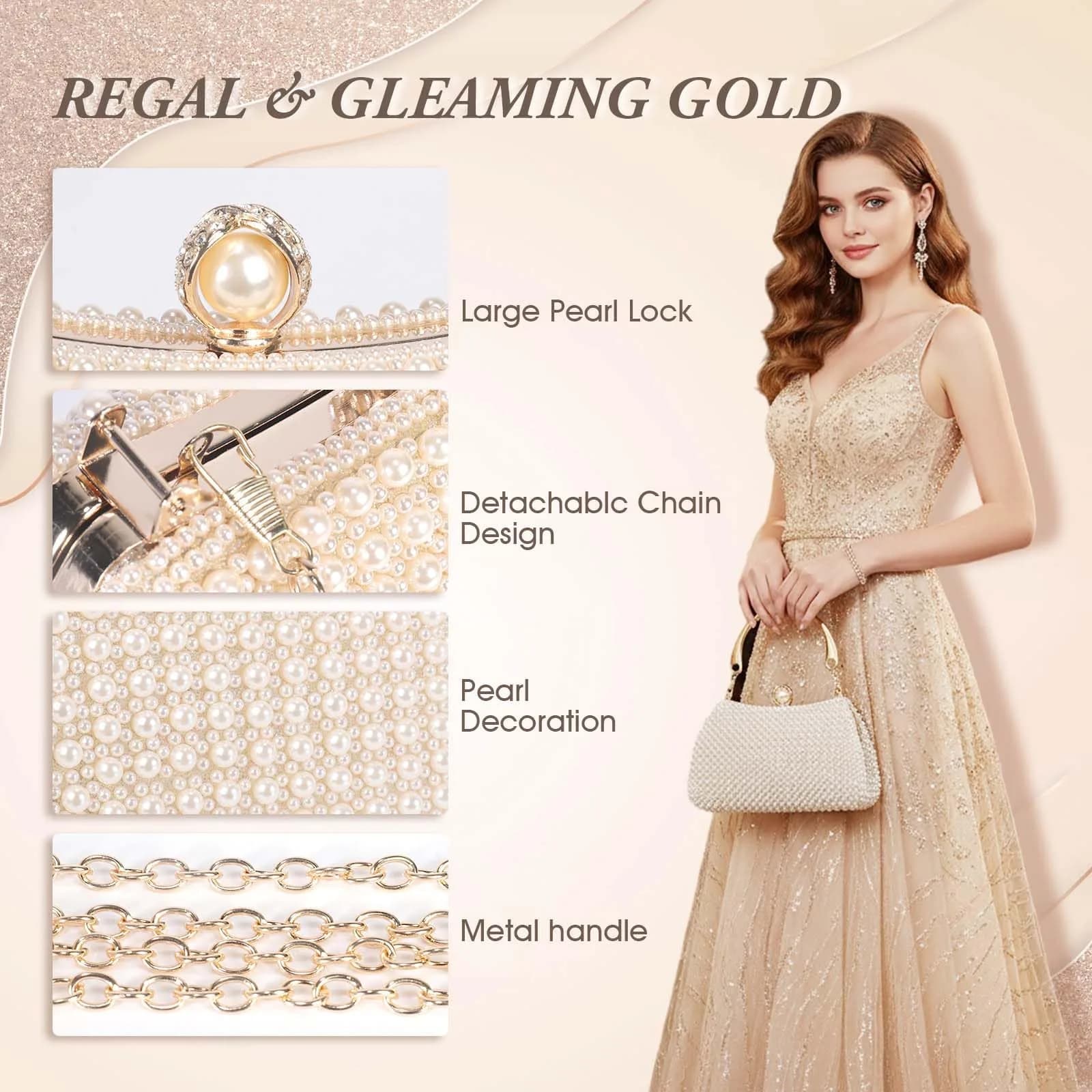 JIAN YA NA Pearl Gold Rhinestone Trihedral Clutch Evening Bag 11.3cm x 15.5cm | Bling Zipper Wedding Purse - view 2