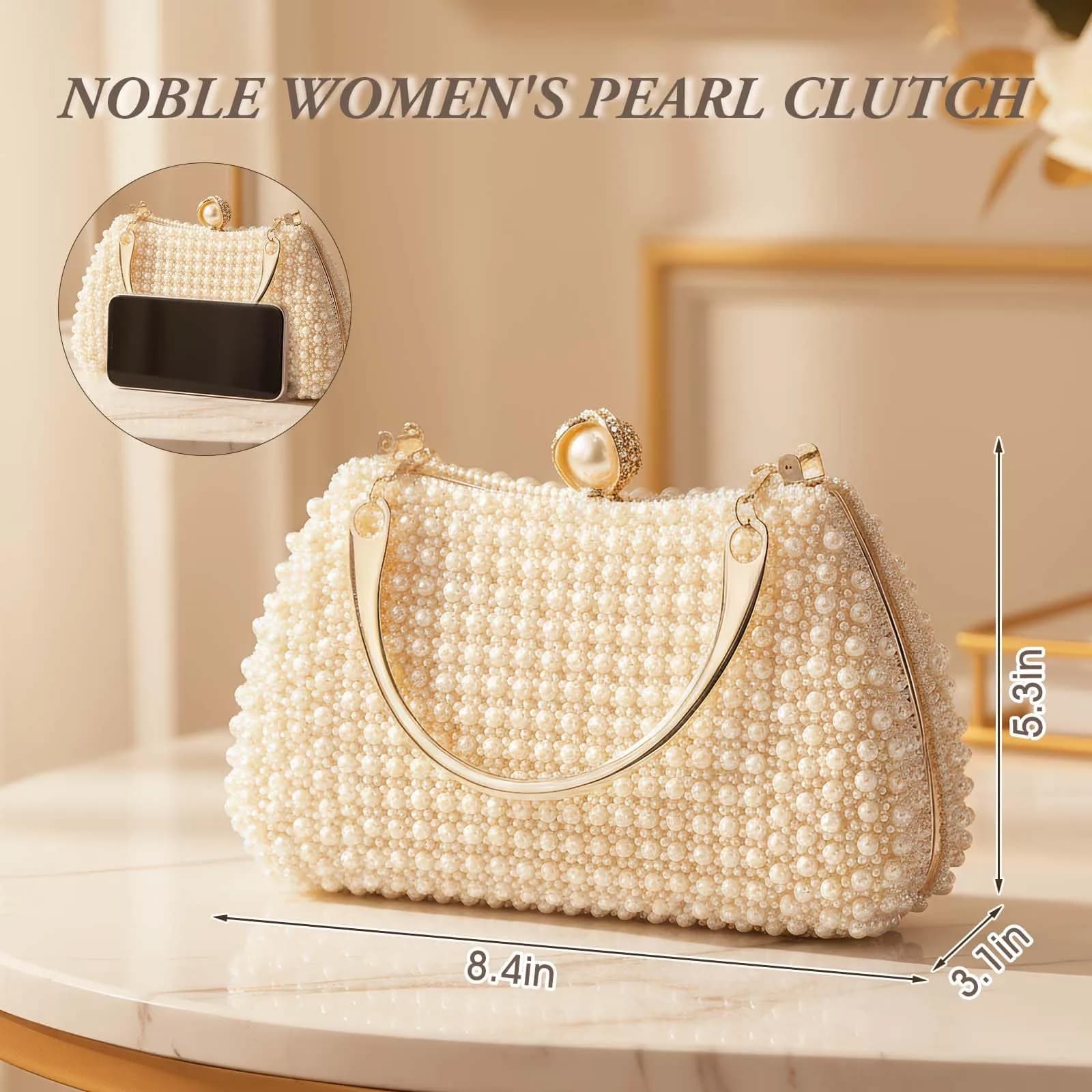 JIAN YA NA Pearl Gold Rhinestone Trihedral Clutch Evening Bag 11.3cm x 15.5cm | Bling Zipper Wedding Purse - view 3