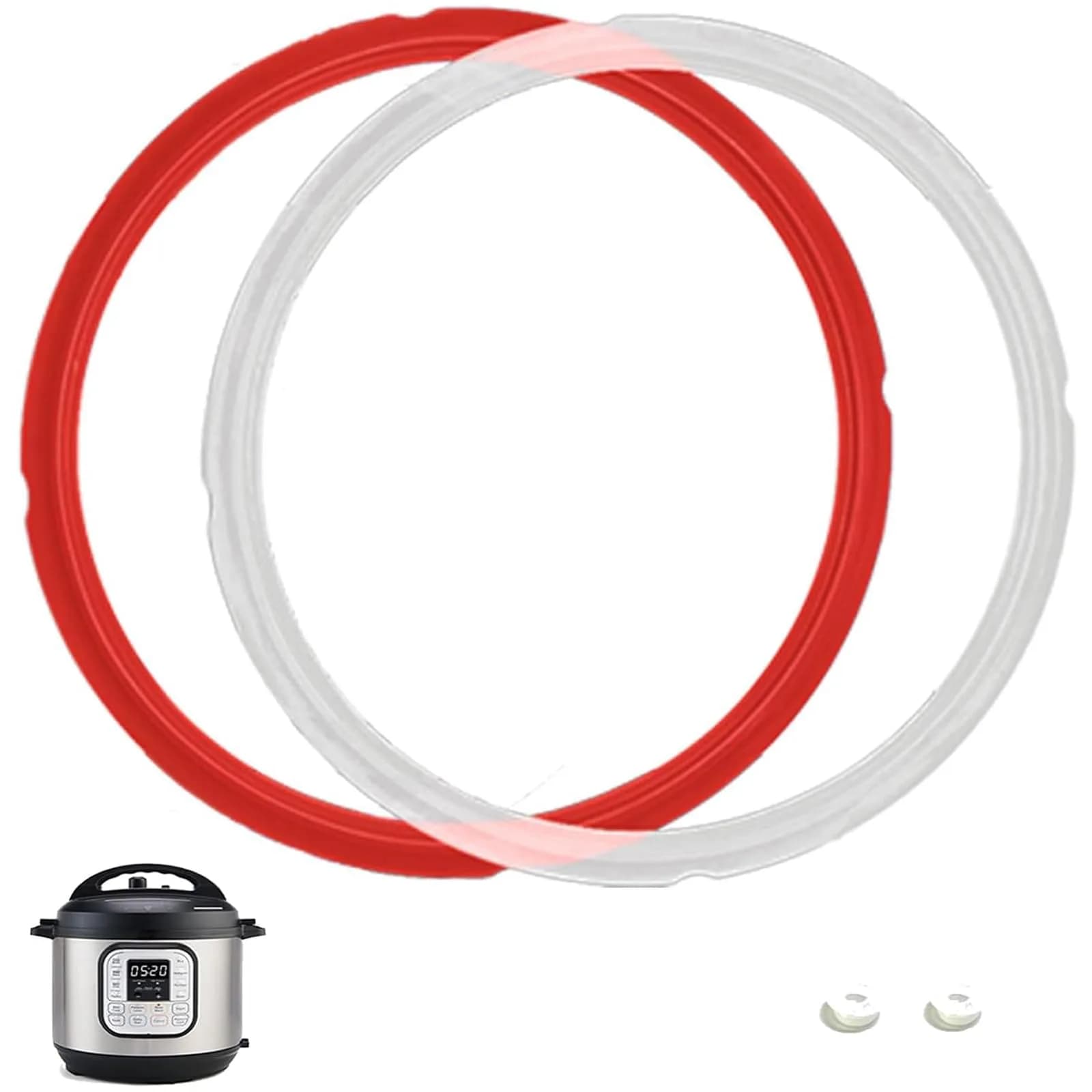 Fuator 3Qt Mini Instant Pot Sealing Ring & Float Valve Caps - 2 Pack (Clear & Red) - main product image