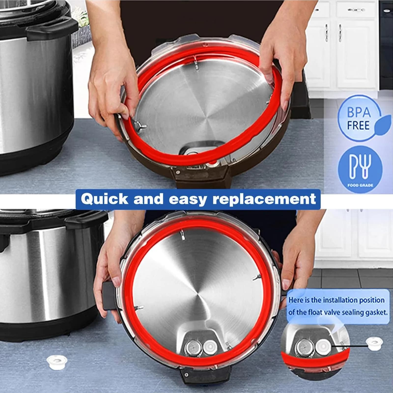 Fuator 3Qt Mini Instant Pot Sealing Ring & Float Valve Caps - 2 Pack (Clear & Red) - view 4