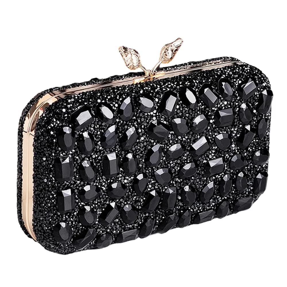 JIAN YA NA Rhinestone Trihedral Clutch Evening Bag - Black - main product image