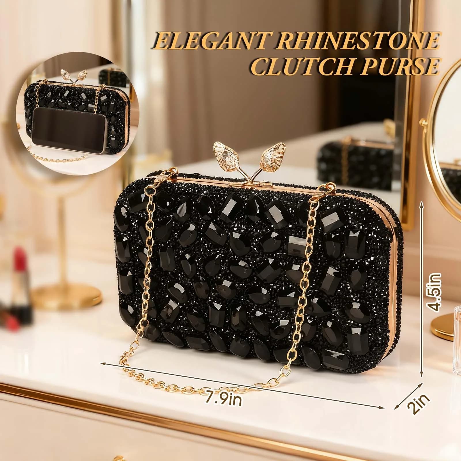 JIAN YA NA Rhinestone Trihedral Clutch Evening Bag - Black - view 3
