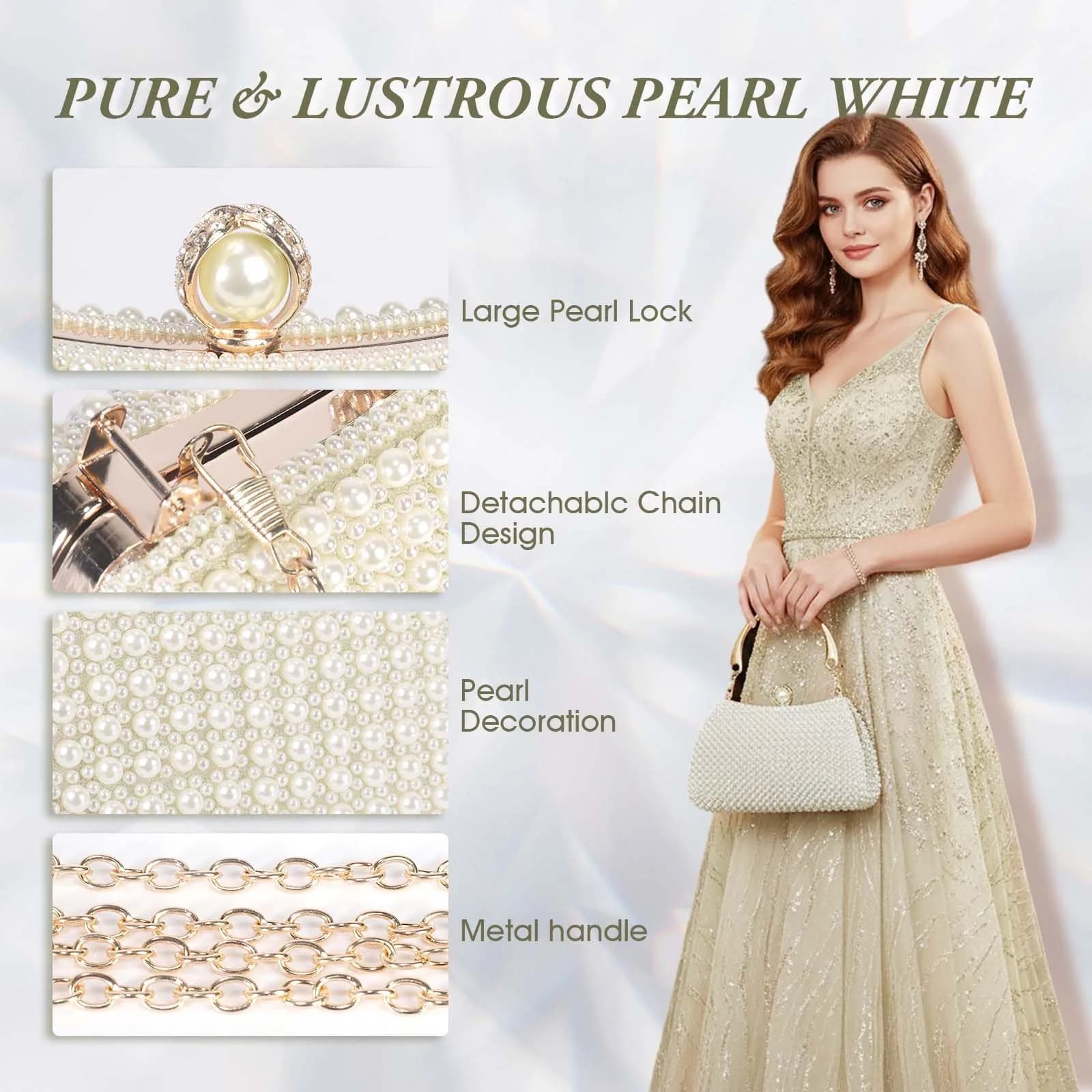 JIAN YA NA Pearl White Rhinestone Trihedral Clutch Evening Bag - Elegant Pearls - view 2