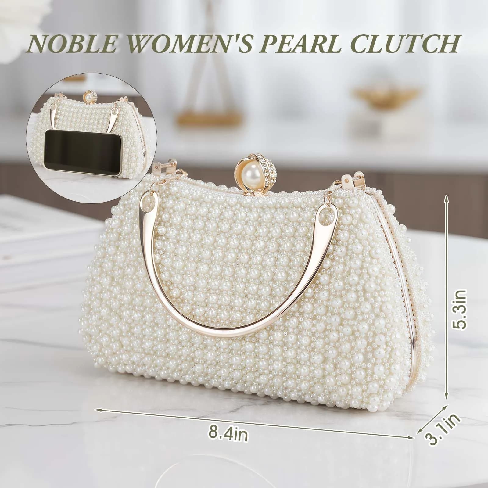 JIAN YA NA Pearl White Rhinestone Trihedral Clutch Evening Bag - Elegant Pearls - view 3