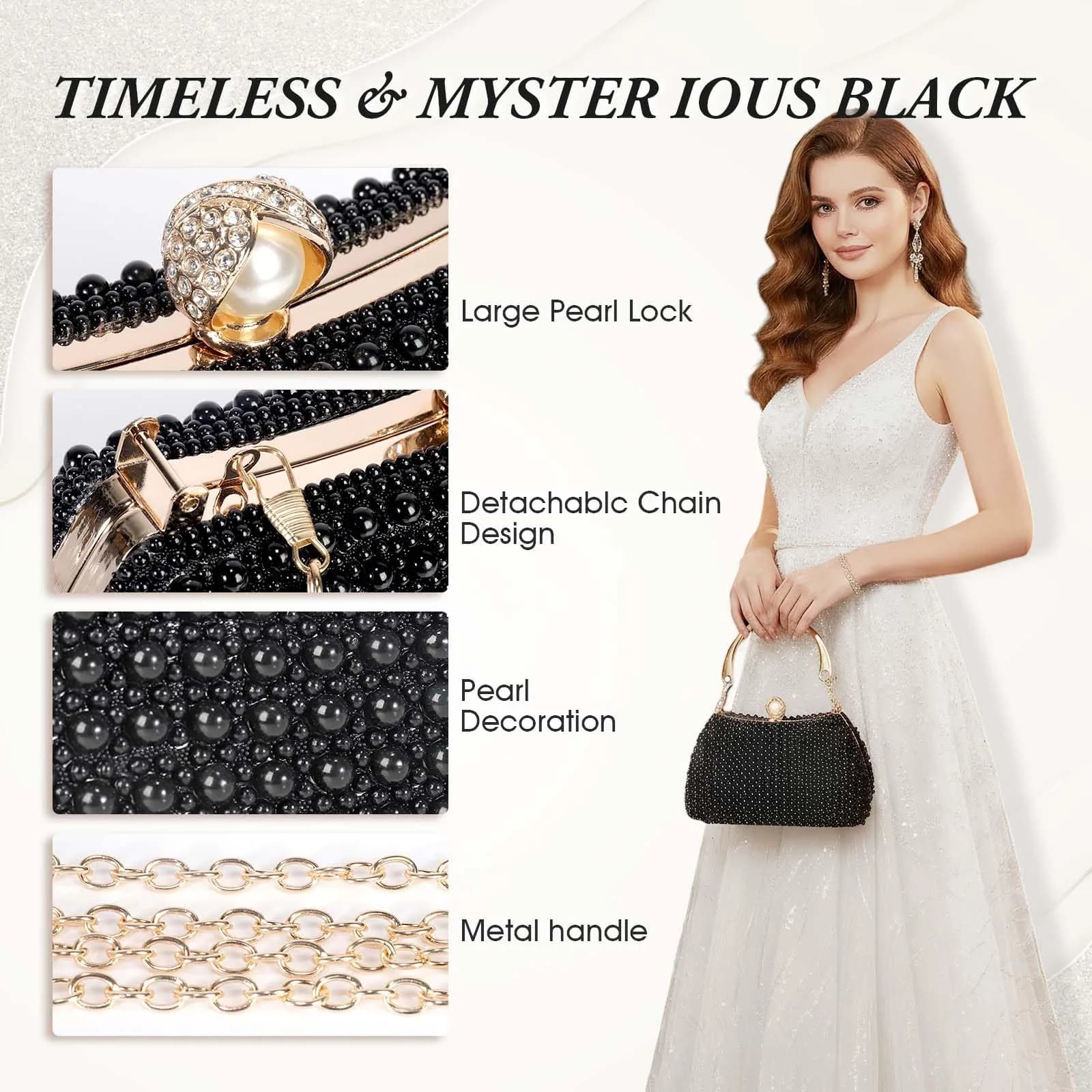 JIAN YA NA Black Pearl Trihedral Clutch Evening Bag 11.3cm x 15.5cm | Elegant Pearl Embellishment - view 2