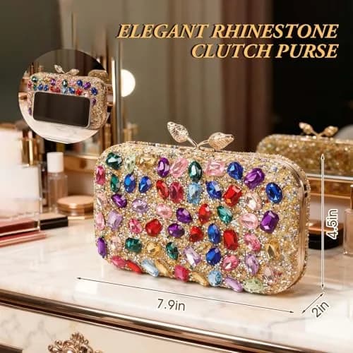 JIAN YA NA Elegant Crystal Clutch Purse for Women, Sparkling Rhinestone Evening Bag with Detachable Chain (20.1 cm / 7.9") | Versatile 3-in-1 Carrying Style thumbnail 4
