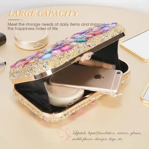 JIAN YA NA Elegant Crystal Clutch Purse for Women, Sparkling Rhinestone Evening Bag with Detachable Chain (20.1 cm / 7.9") | Versatile 3-in-1 Carrying Style thumbnail 5