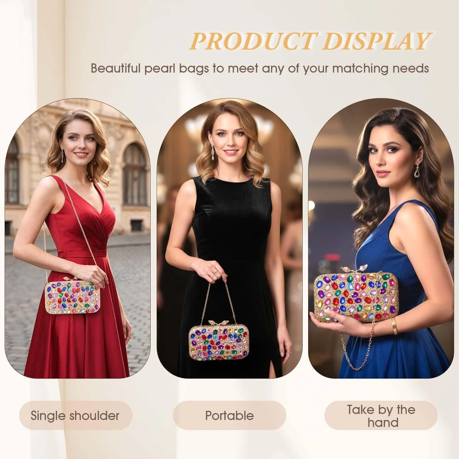 JIAN YA NA Elegant Crystal Clutch Purse for Women, Sparkling Rhinestone Evening Bag with Detachable Chain (20.1 cm / 7.9") | Versatile 3-in-1 Carrying Style - view 2