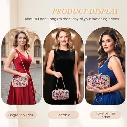 JIAN YA NA Elegant Crystal Clutch Purse for Women, Sparkling Rhinestone Evening Bag with Detachable Chain (20.1 cm / 7.9") | Versatile 3-in-1 Carrying Style thumbnail 2