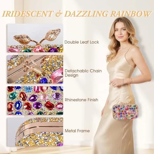 JIAN YA NA Elegant Crystal Clutch Purse for Women, Sparkling Rhinestone Evening Bag with Detachable Chain (20.1 cm / 7.9") | Versatile 3-in-1 Carrying Style thumbnail 3