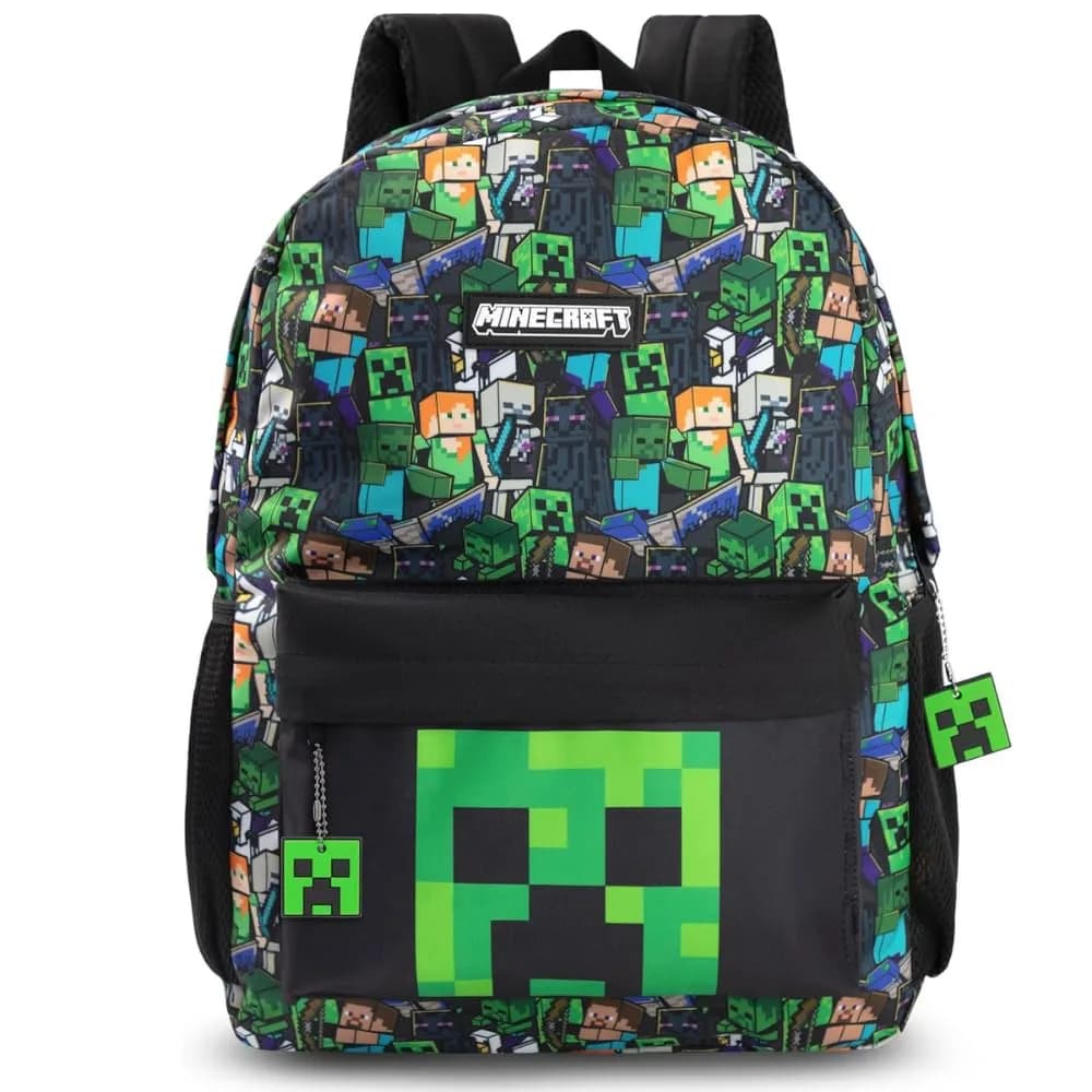 Minecraft Kids Backpack | Creeper Zombie Cartoon Design | 22.7L | Zip & Hook Closure — Creeper Face