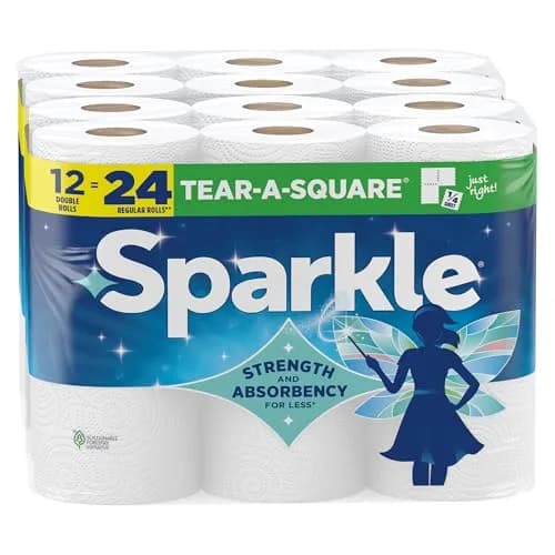 Sparkle Tear-A-Square Paper Towels, 12 Double Rolls (1320 Sheets Total) | Strong 2-Ply Kitchen Towels for Cleanup thumbnail 1