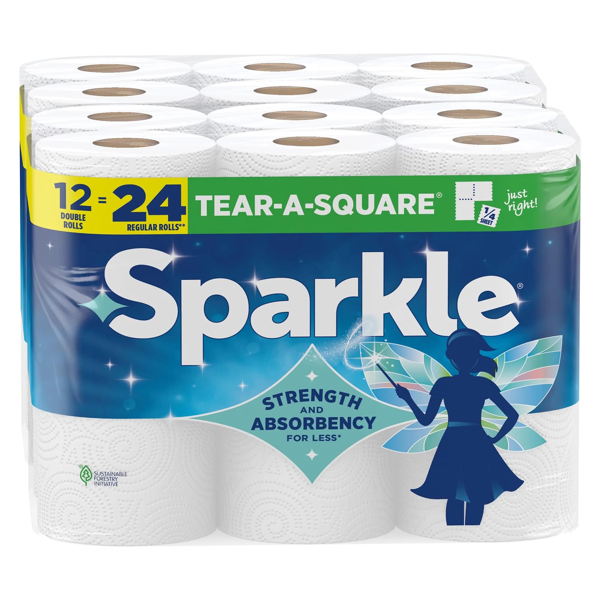 Sparkle Tear-A-Square Paper Towels, 12 Double Rolls (1320 Sheets Total) | Strong 2-Ply Kitchen Towels for Cleanup - main product image